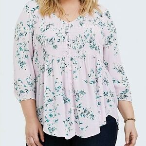 Torrid Size 2 Floral Blouse - Light Pink
